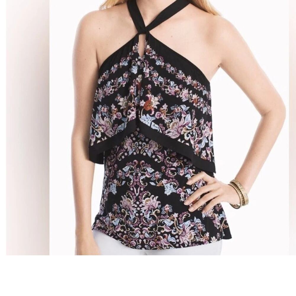 NWT WHBM White House Black Market Floral Ribbon Ornate Tiered Halter Top Small